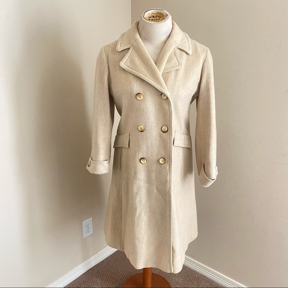 Vintage Camel Beige Double Breasted Wool Trench Women Cozy Outwear Winter Coat